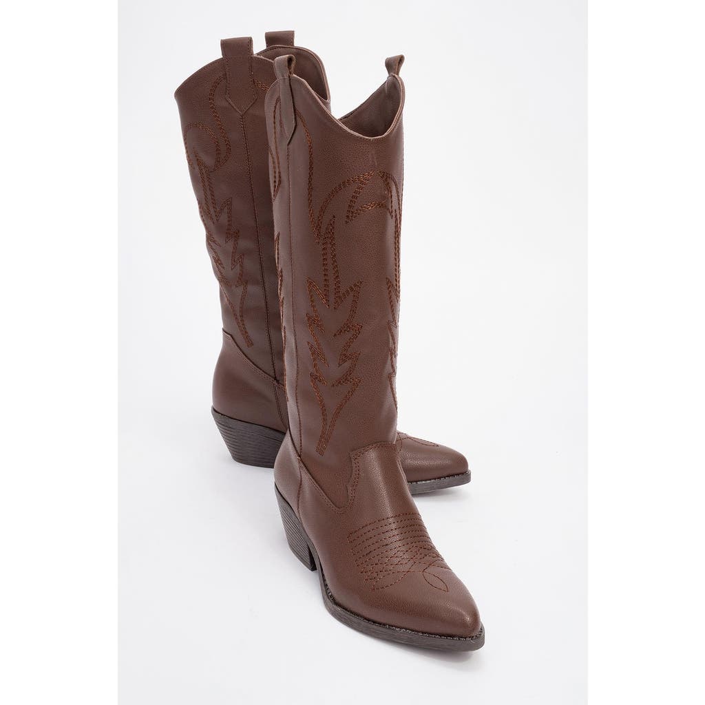 Prologue Shoes Liana Block Heel Western Boot In Brown