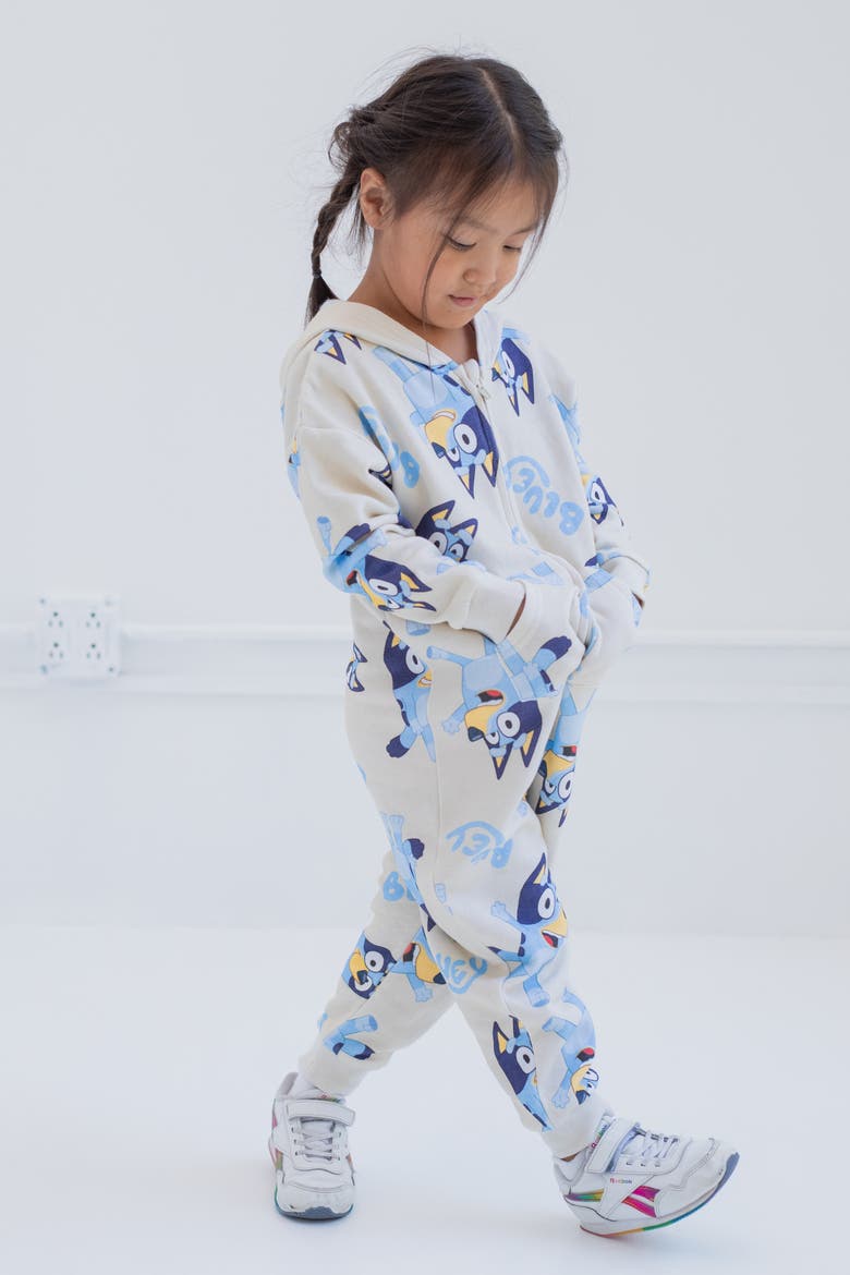 Loungewear Fleece Hooded One Piece, Alternate, color, Bluey Tusk Cream