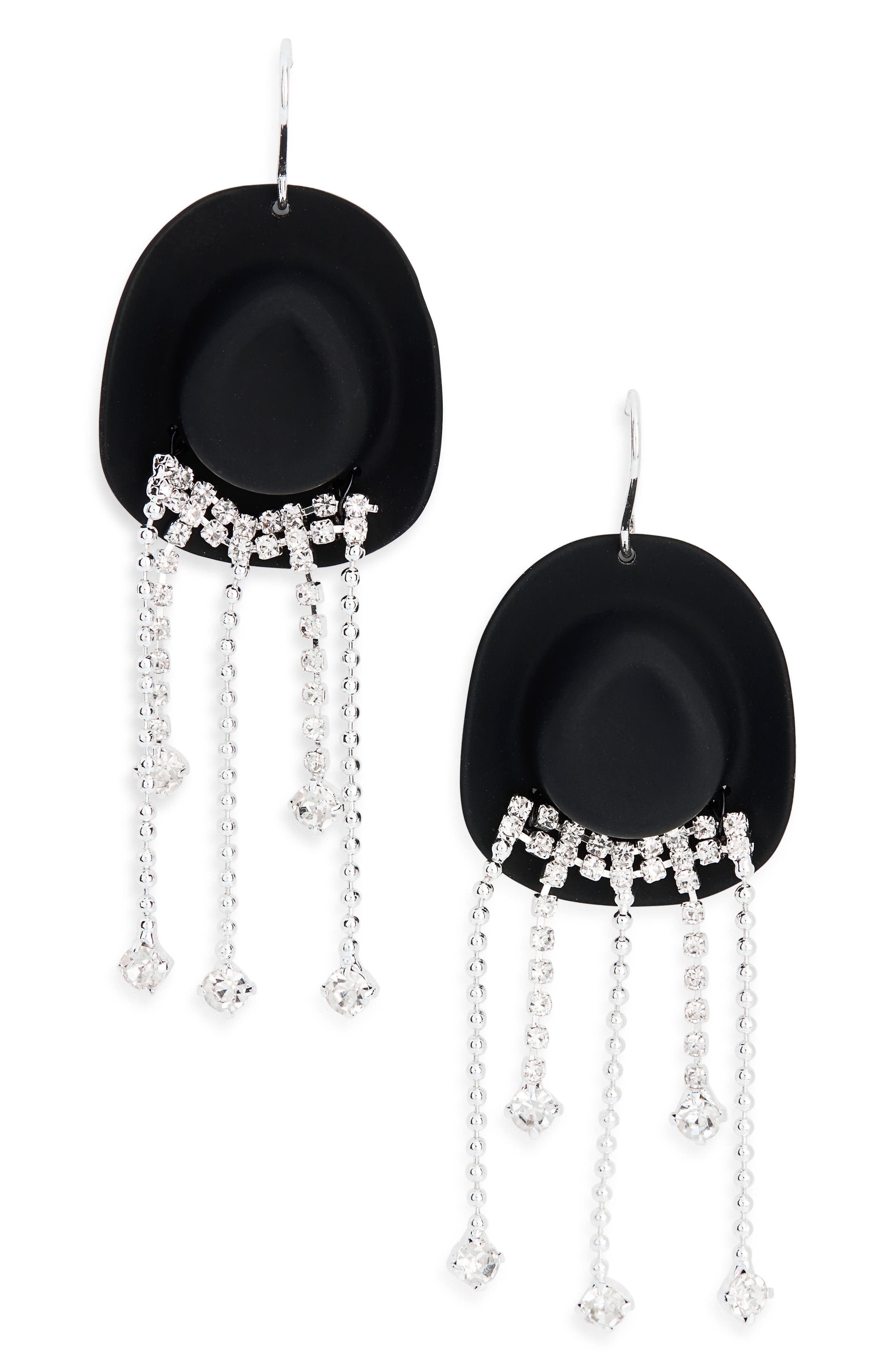 Leith Cowboy Hat Crystal Fringe Earrings