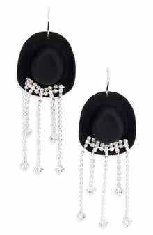 Leith Cowboy Hat Crystal Fringe Earrings