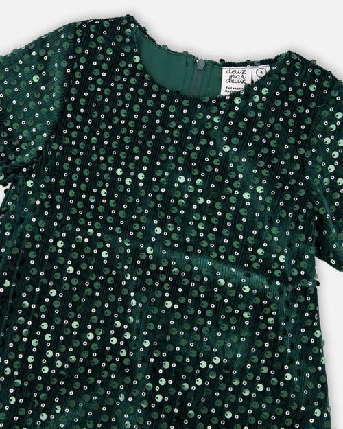 Deux Par Deux Velvet Short Sleeve Dress In Green