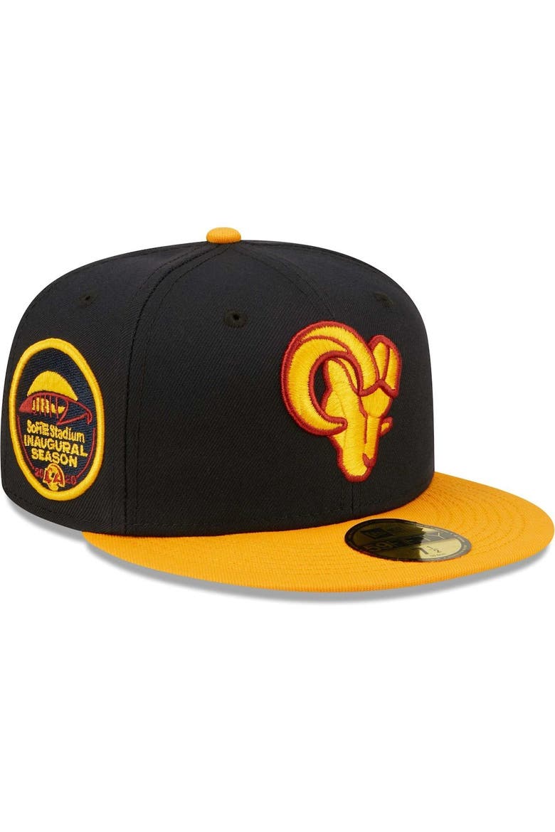 Men's New Era Navy/Gold Los Angeles Rams SoFi Stadium Inaugural Season 59FIFTY Fitted Hat, Main, color, Navy