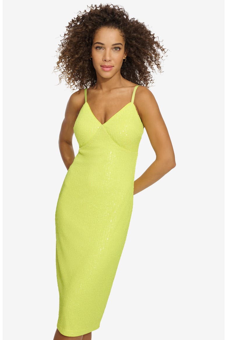 Sequin Mesh Sheath Dress, Alternate, color, CITRON