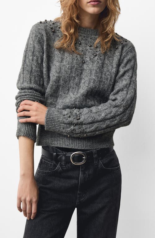Mango Studded Cable Knit Sweater In Grey