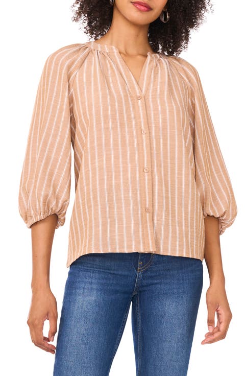 Crinkle Puff Sleeve Button-Up Shirt