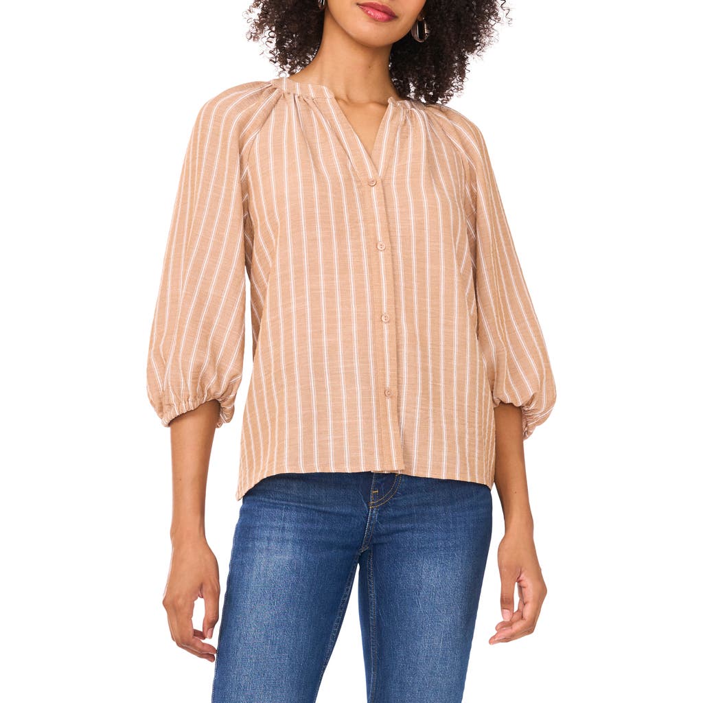 Halogen ® Crinkle Puff Sleeve Button-up Shirt In Brown