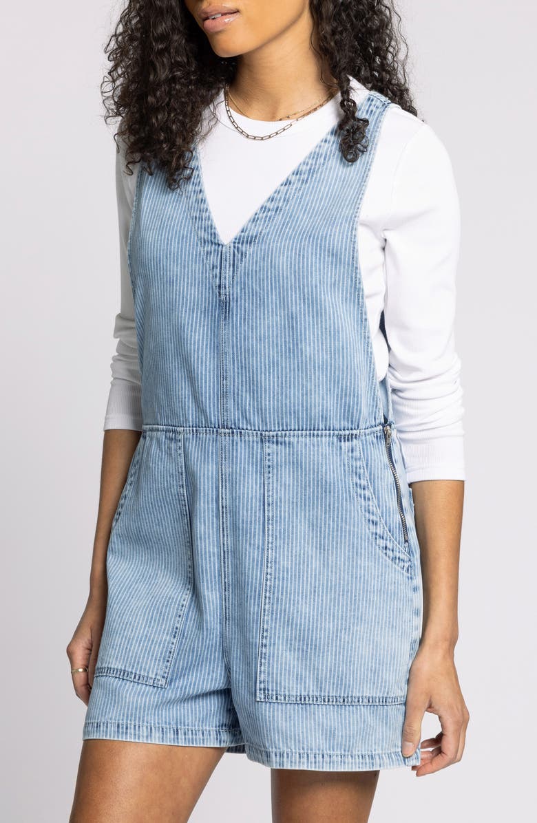 Thread & Supply Rosemary Denim Romper, Alternate, color, Washed Indigo Stripe