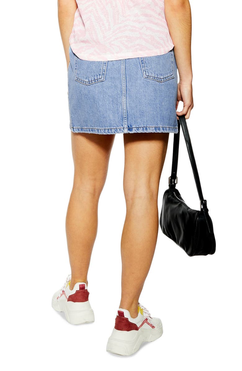 Topshop Button Fly Denim A-Line Miniskirt, Alternate, color,