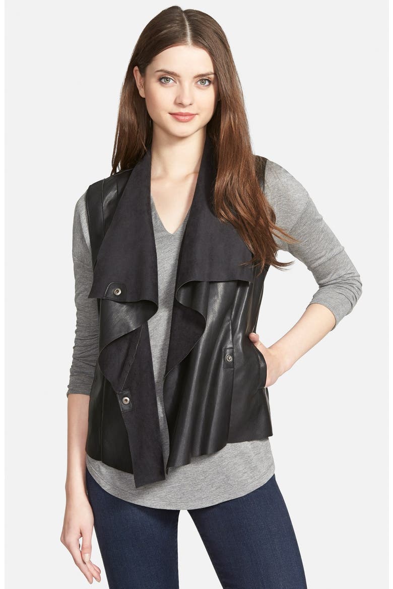 'Veronica' Faux Leather Vest, Main, color, BLACK