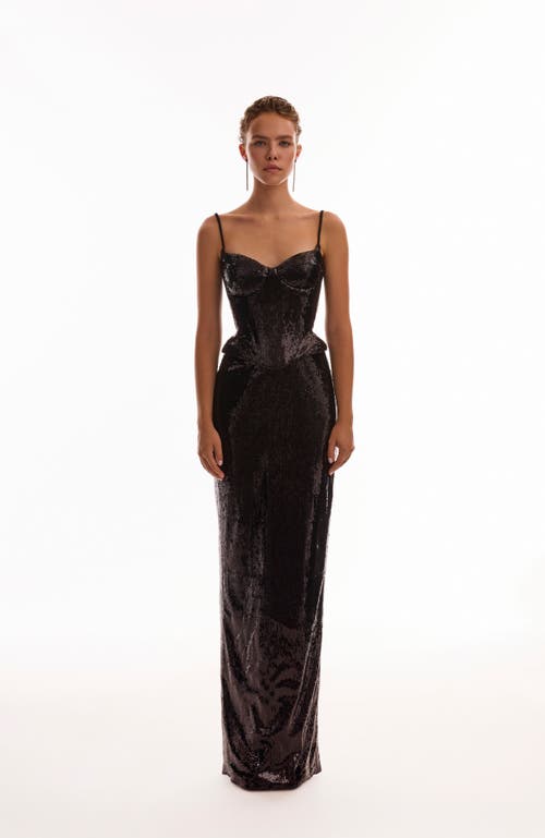 Milla Dramatic Fitted Sequinned Black Maxi Skirt In Black