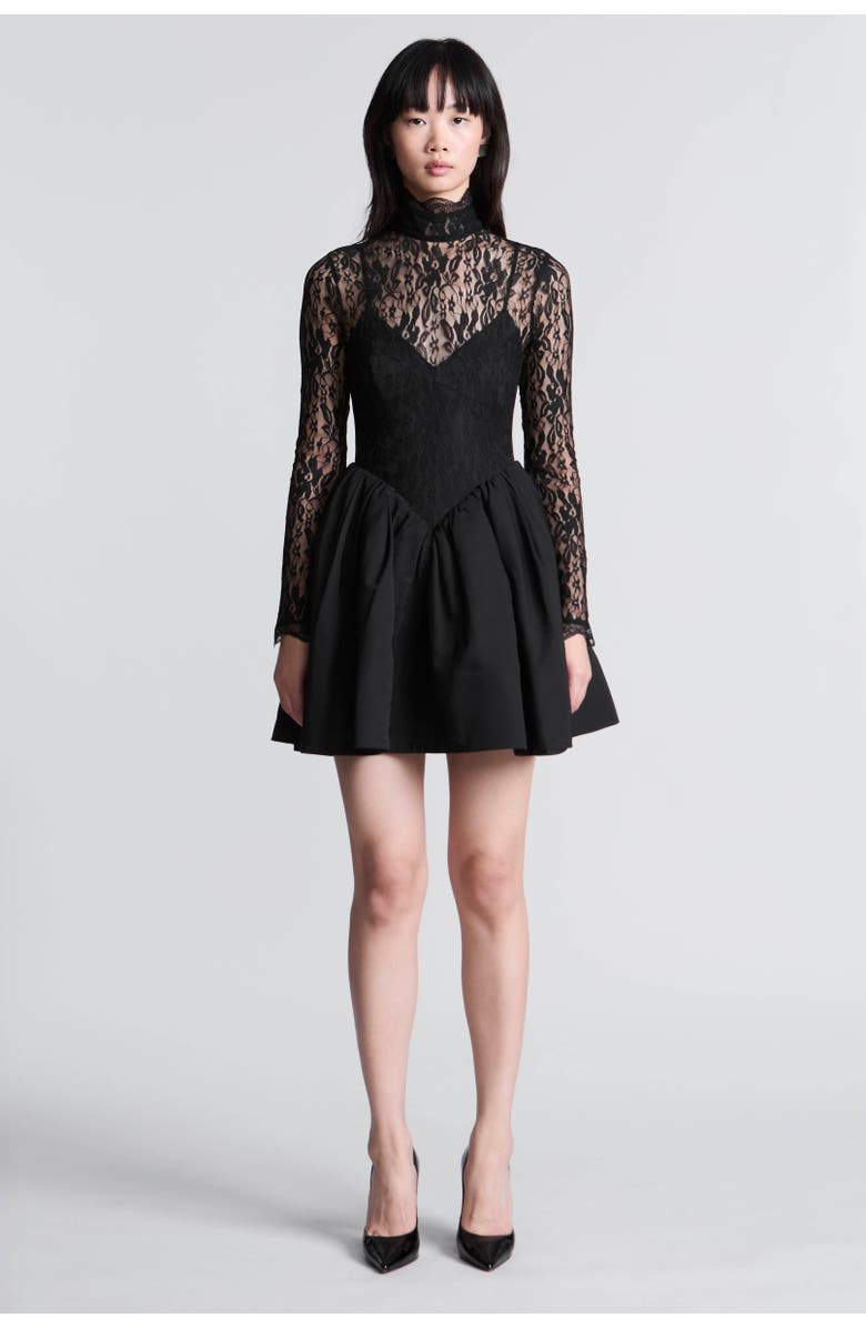 BCBGMAXAZRIA Stretch Lace Bubble Dress, Main, color, Black