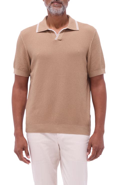 Tipped Johnny Collar Short Sleeve Sweater