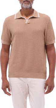 Bugatchi Tipped Johnny Collar Short Sleeve Sweater