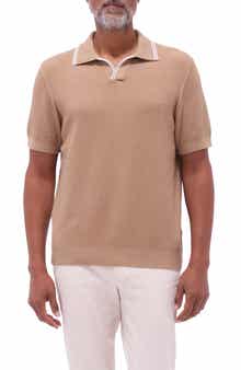 Bugatchi Tipped Johnny Collar Short Sleeve Sweater