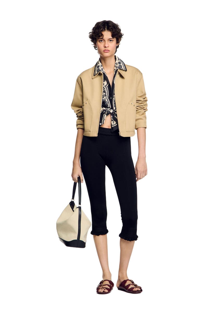 SANDRO Short jacket with rhinestone details, Alternate, color, Beige