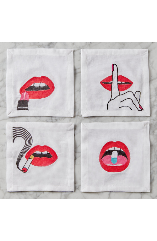 Jonathan Adler Lips Cocktail Napkins In Red