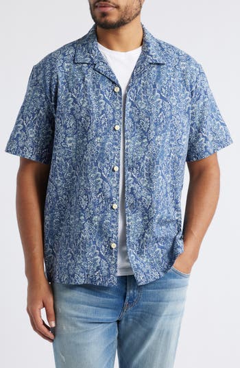 Treasure & Bond Linen & Cotton Camp Shirt In Blue