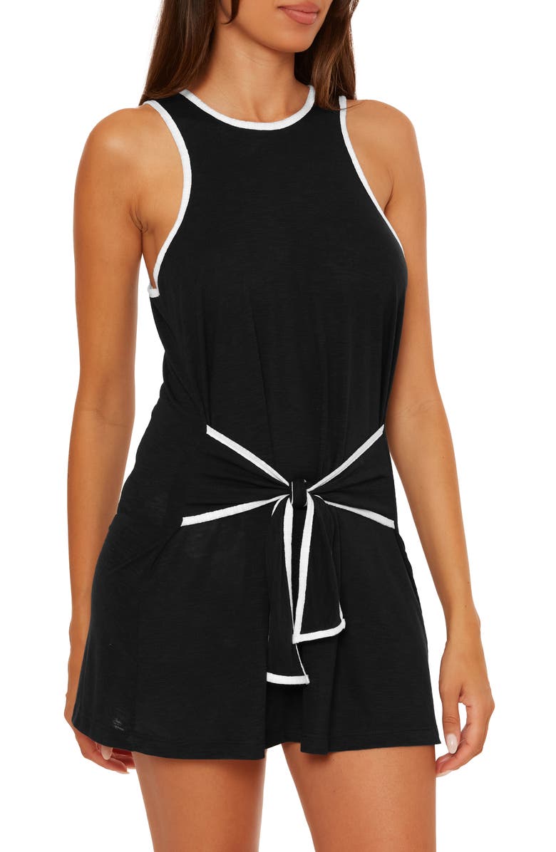 Becca Breezy Basics Tie Waist Cover-Up Dress, Alternate, color, Black/ White