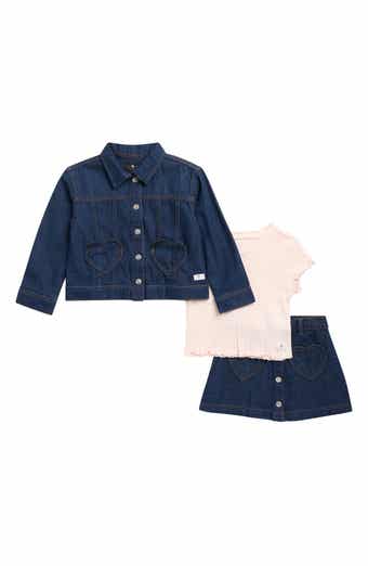 Kids' Denim Jacket, Short Sleeve Shirt & Skirt Set