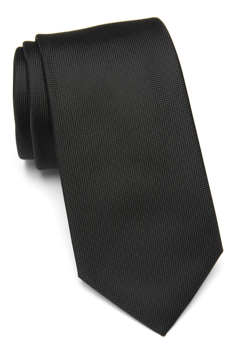Silver Spun Solid Tie, Main, color, BLACK