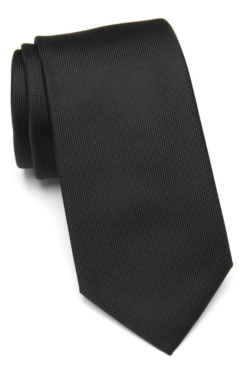 Calvin Klein Silver Spun Solid Tie, Main, color, Black