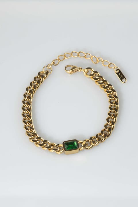 Emerald Gem Curb Chain Bracelet