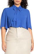 ELOQUII Bow Blouse With Flutter Sleeve