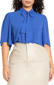 ELOQUII Bow Blouse With Flutter Sleeve