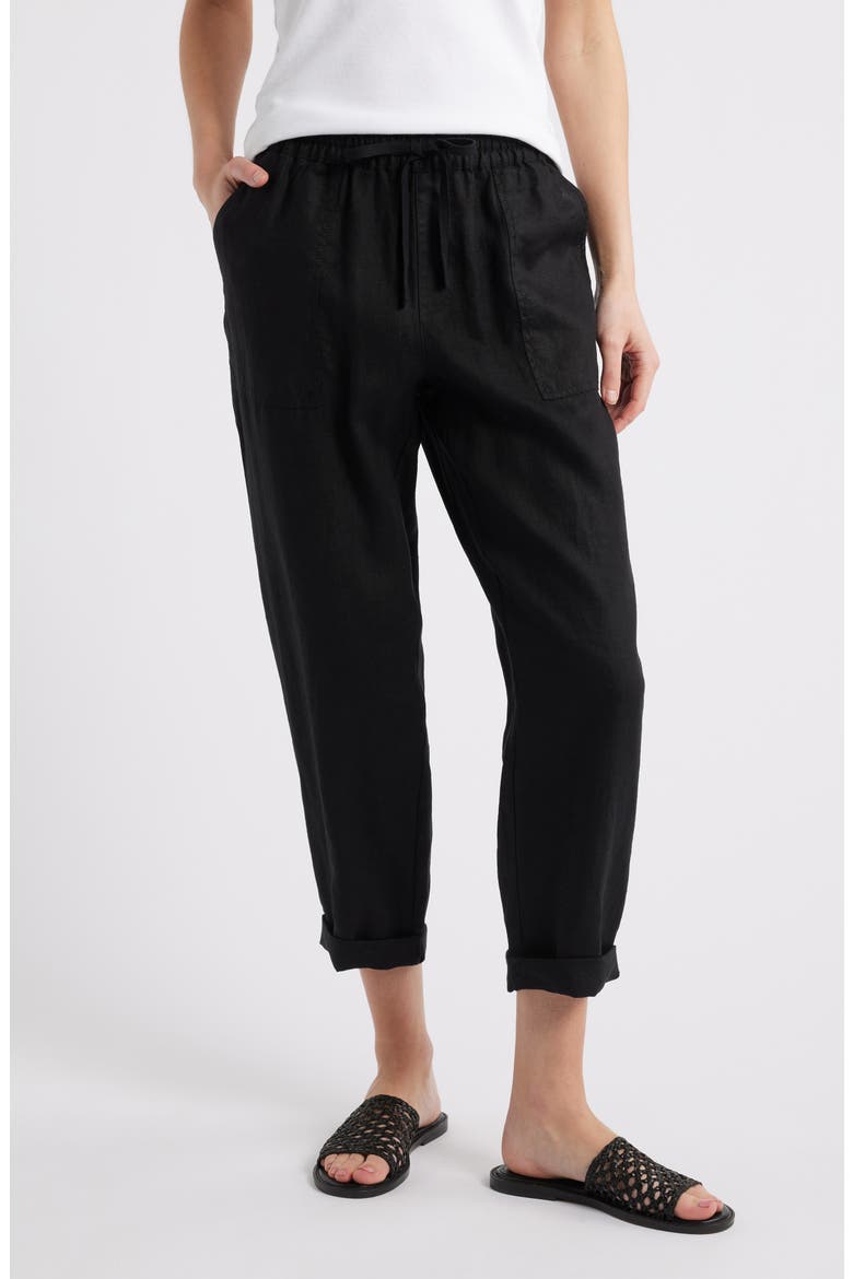 Two Palms Tapered Linen Drawstring Pants, Main, color, BLACK