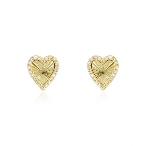 The Lovery Fine Jewelry Skinny Fluted Gold Diamond Heart Stud Earring In Gold