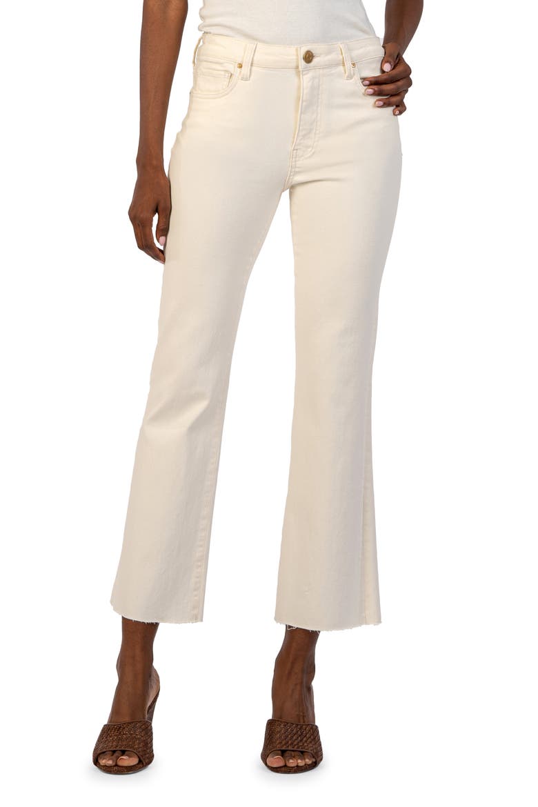 Kelsey High Waist Raw Hem Flare Ankle Jeans, Main, color, ECRU