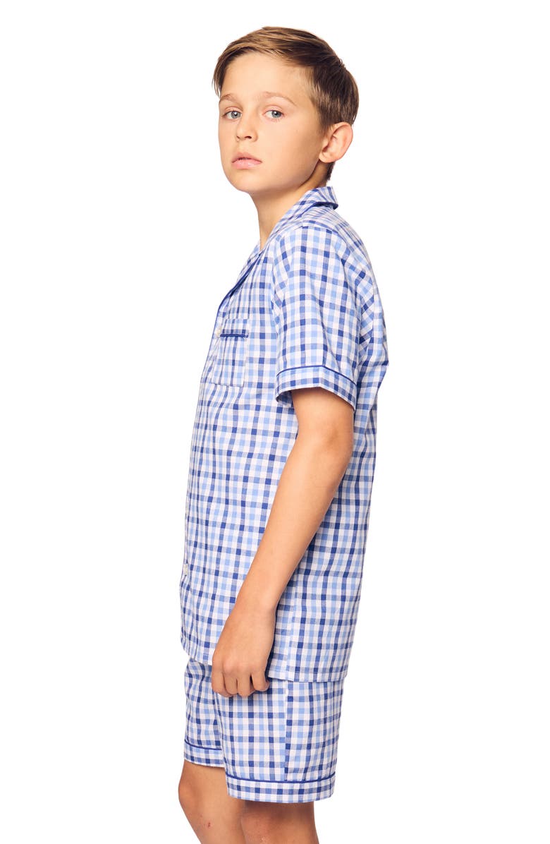 Petite Plume Kids' Gingham Cotton Blend Twill Two-Piece Short Pajamas, Alternate, color, Blue
