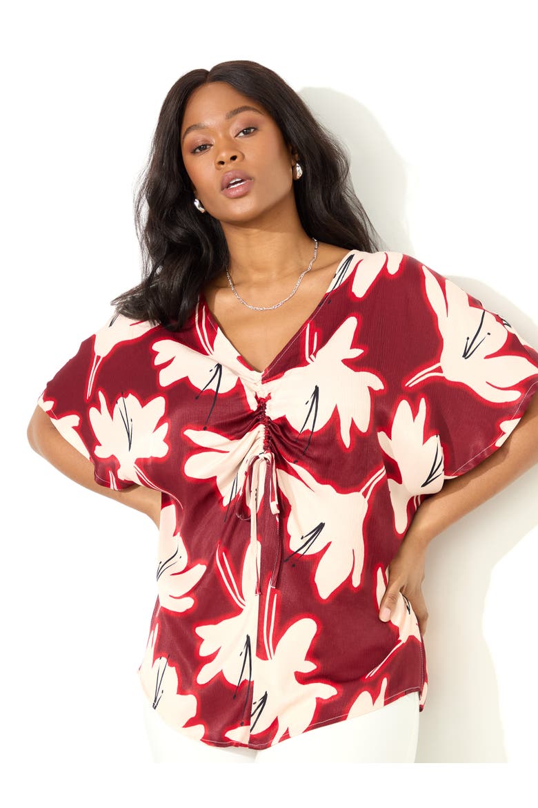 Floral Print Ruched Front Blouse, Alternate, color, Red Floral