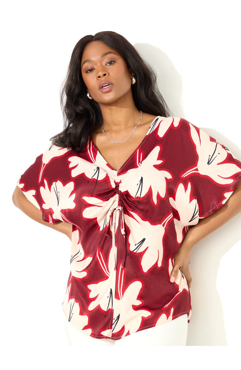 Live Unlimited Floral Print Ruched Front Blouse, Alternate, color, Red Floral