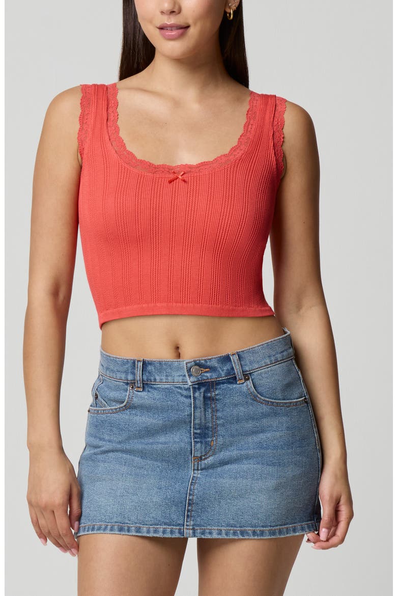 Lace Trim Crop Tank, Main, color, STRAWBERRY SLD