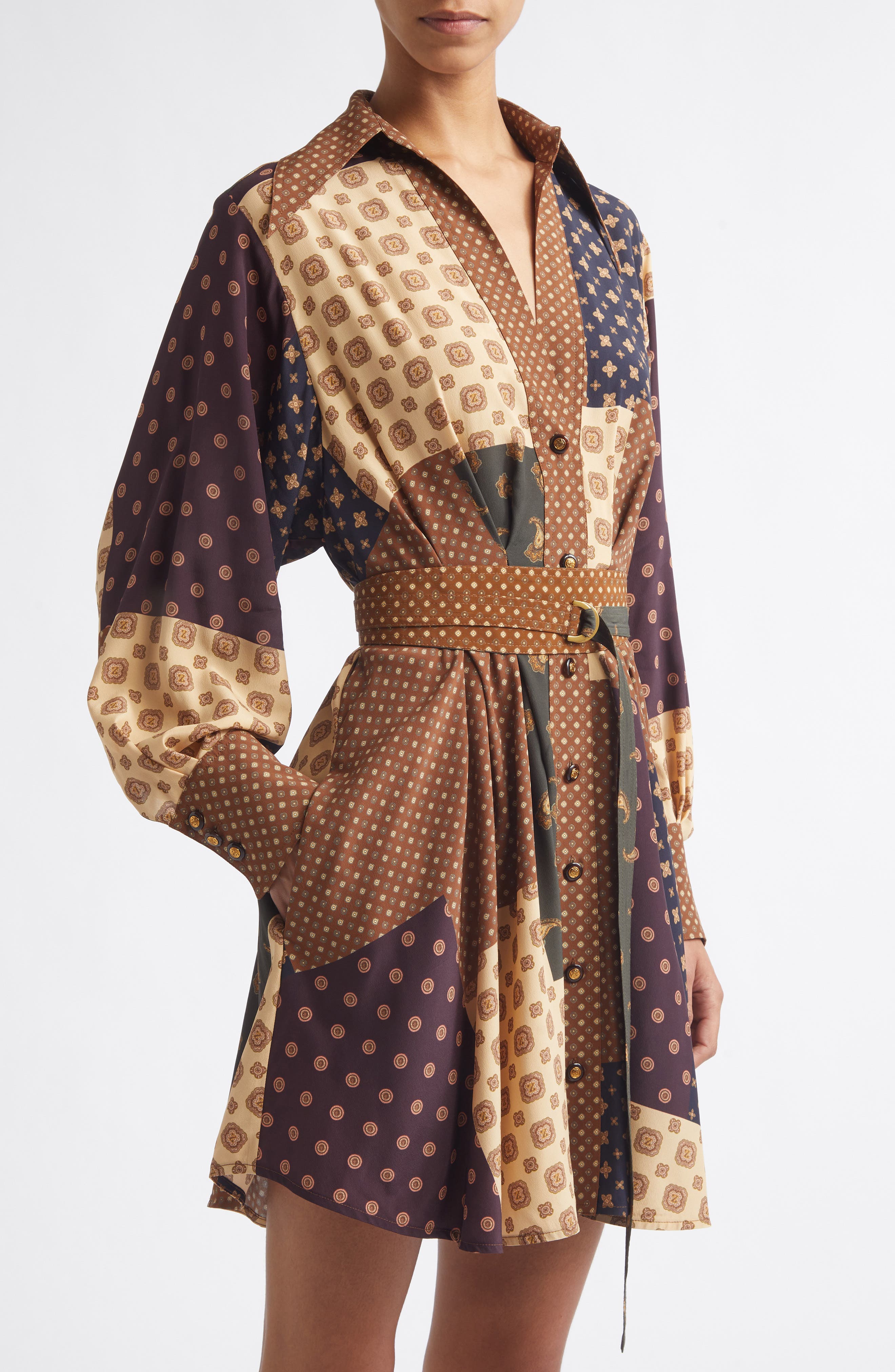 Zimmermann Patchwork Print Belted Long Sleeve Shirtdress (Women ...