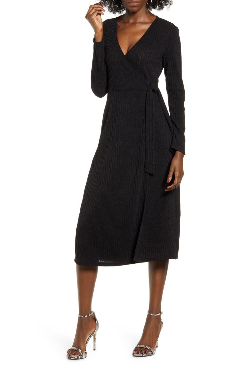 All in Favor Wrap Front Midi Dress, Main, color, 