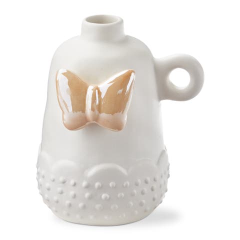 Orange Earthenware Butterfly Mini Bud Vase 3 x 3.75 x 4.75 in
