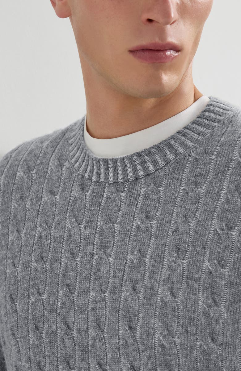 Brunello Cucinelli Cashmere vanisé cable knit sweater, Alternate, color, Dark Grey