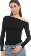 Monlicia Asymmetric Off Shoulder Long Sleeve Stretch Lune Top