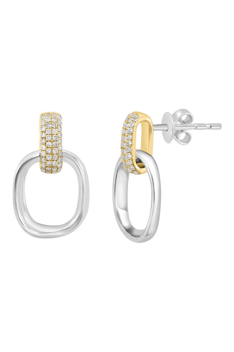 14K Gold Plated Sterling Silver Pavé Diamond Doorknocker Drop Earrings - 0.25ct., Main, color, SILVER MULTI