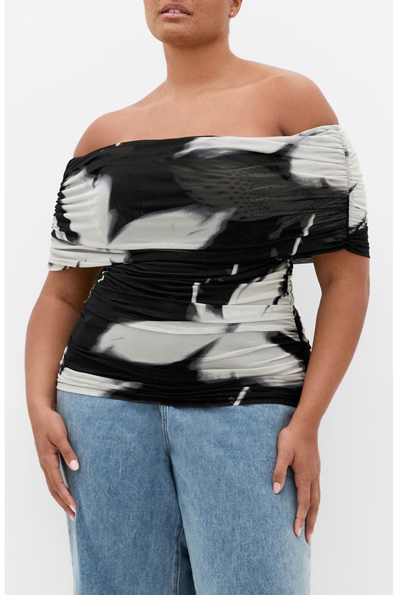 Dana Floral Off the Shoulder Mesh Top, Main, color, BLACK BLUR FLORAL