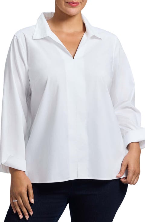 Agnes Non-Iron Smocked Cuff Blouse (Plus Size)