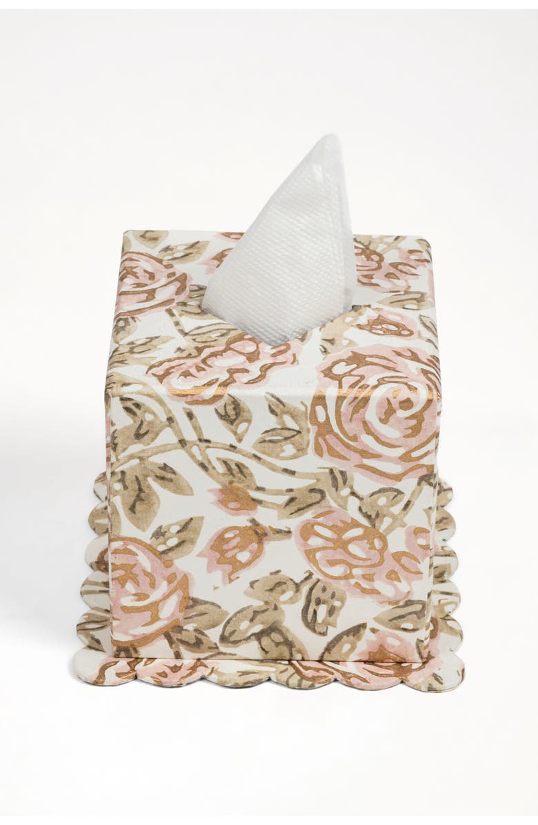 Inner Child Blockprint Scallop Tissue Box Cover, Main, color, Rose Garden