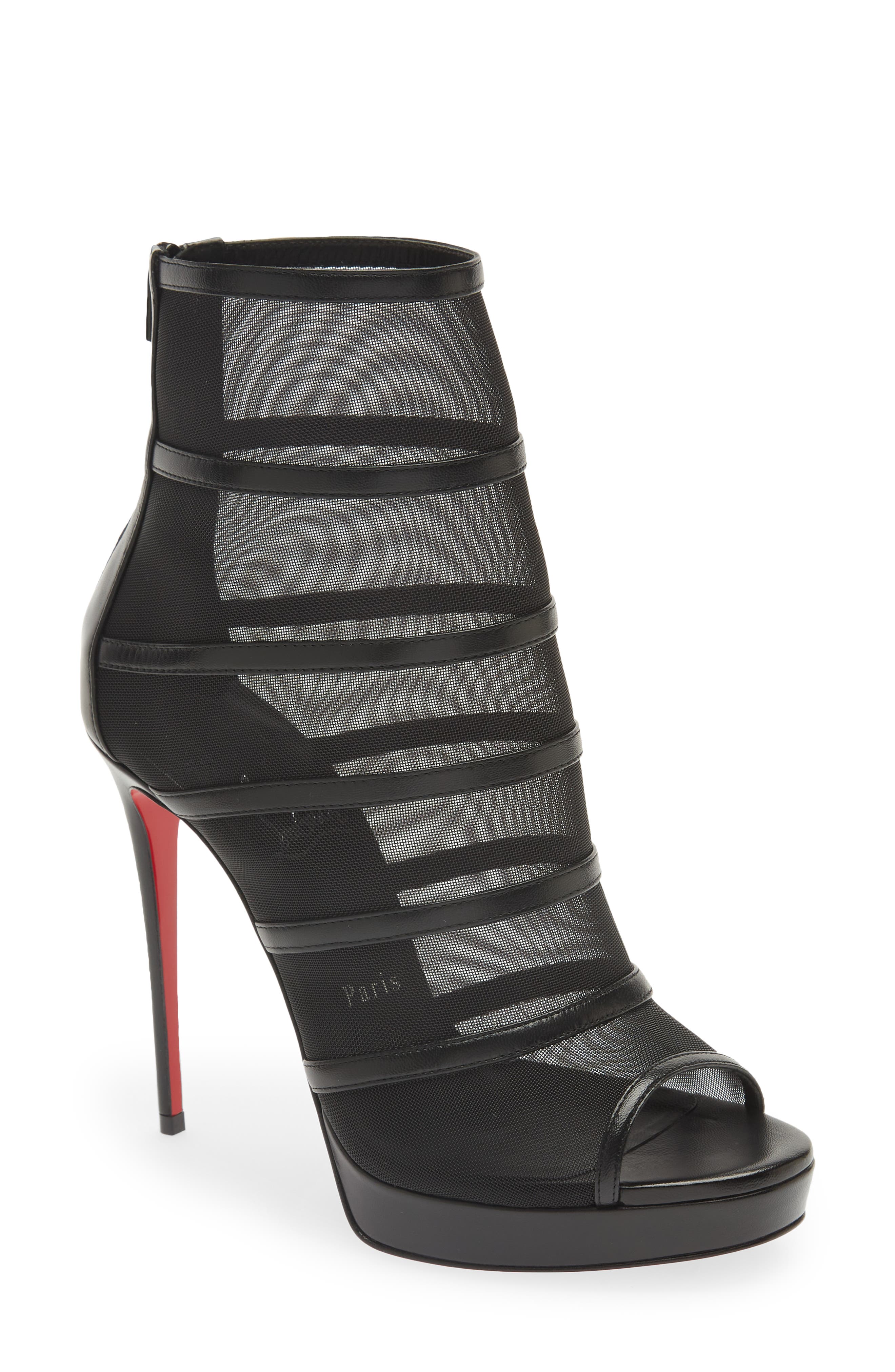 Christian Louboutin Doux Voile Mesh Peep Toe Bootie, Main, color, 