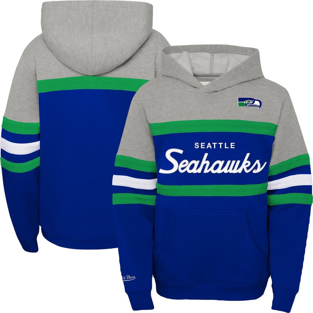 Mitchell & Ness Youth Royal Seattle Seahawks Throwback Head Coach Pullover Hoodie In Blue