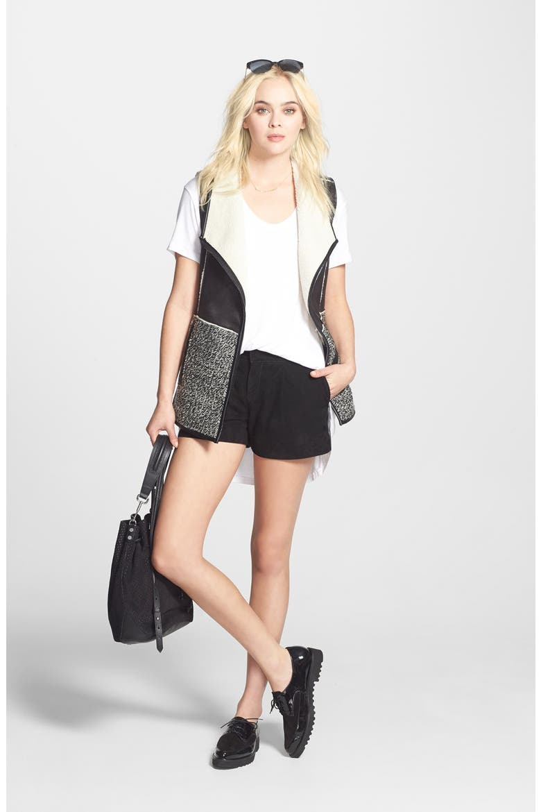 'Loey' Mixed Media Faux Shearling Vest, Alternate, color, BLACK/ IVORY
