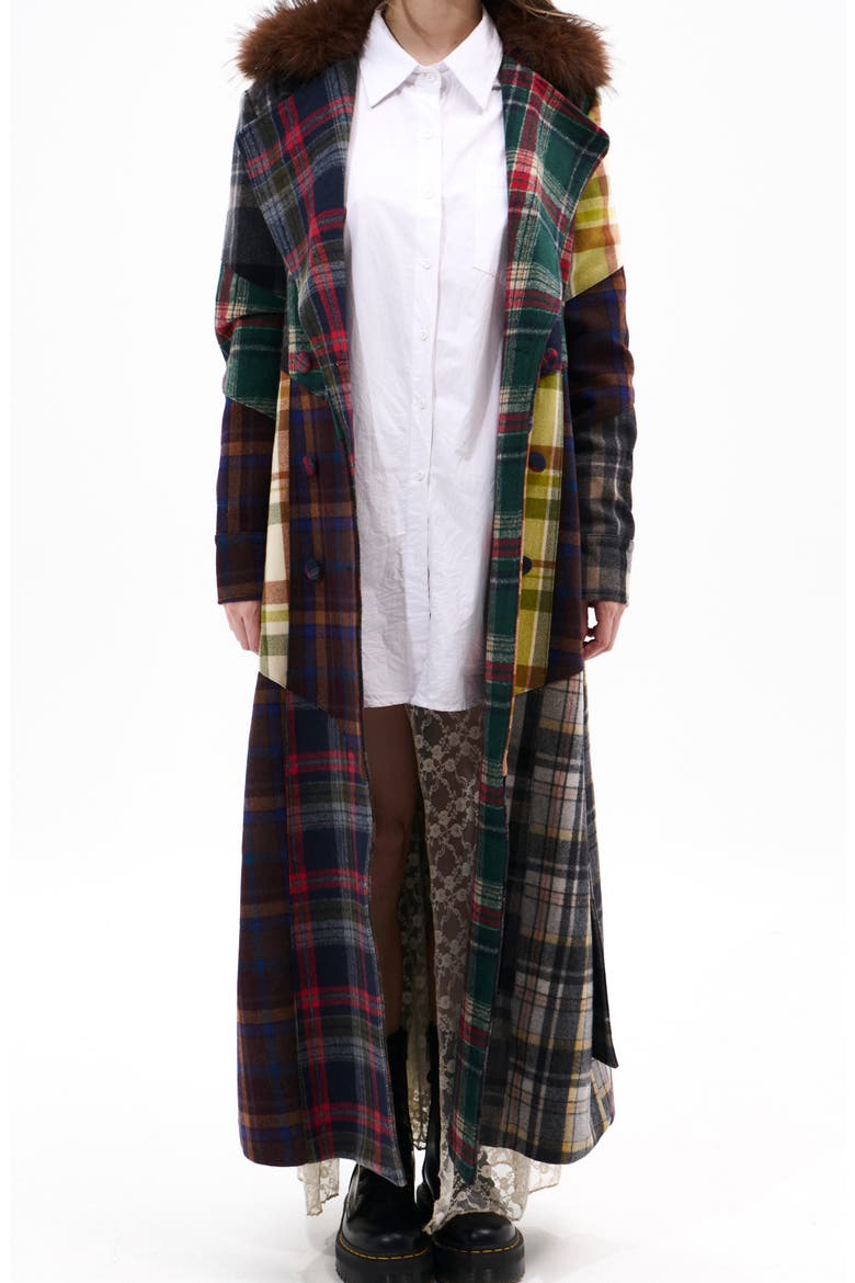Cadault Plaid Patchwork Trench Coat, Alternate, color, BROWN MULTI