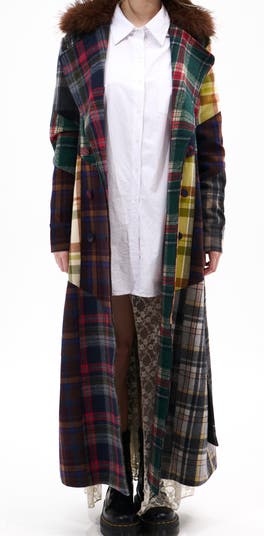 AZALEA WANG Cadault Plaid Patchwork Trench Coat | Nordstrom