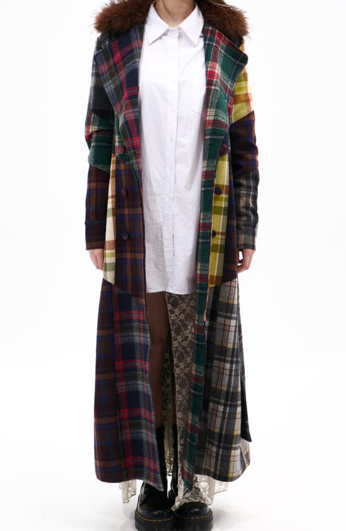 Azalea Wang Cadault Plaid Patchwork Trench Coat In Multi